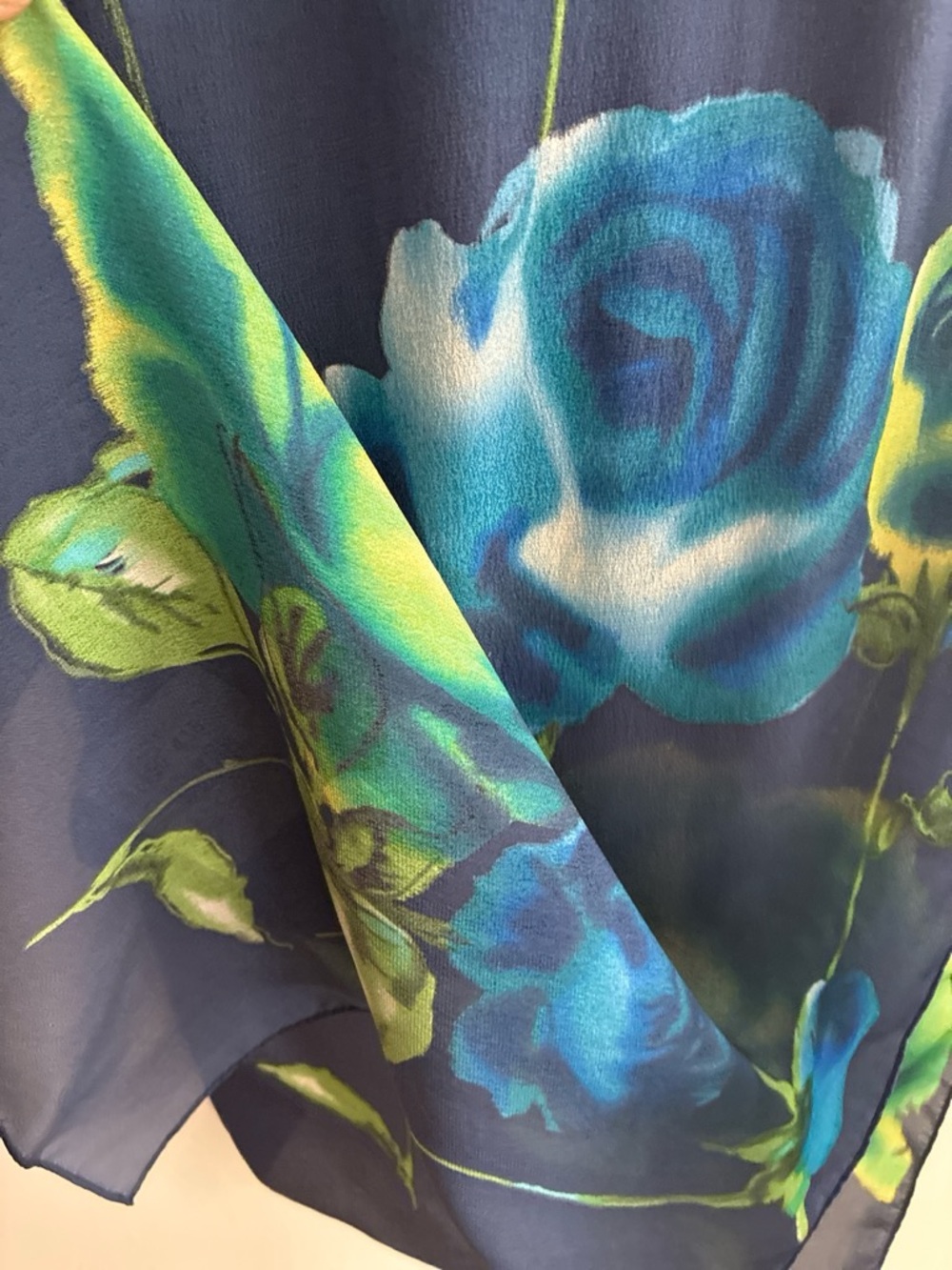 Echo Navy Silk Scarf with Teal and Green Floral Print